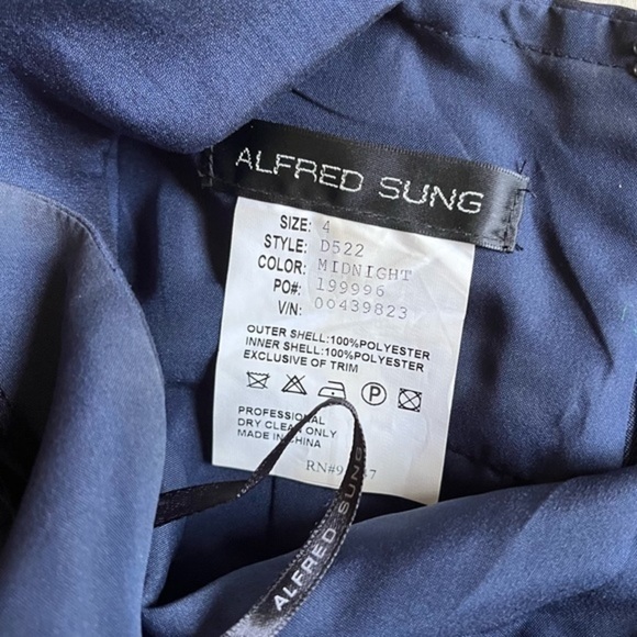 Alfred Sung Women’s Navy High Neck Cocktail Dress with Bow - Picture 11 of 13